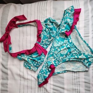 Floral Teal and Pink Bikini Set